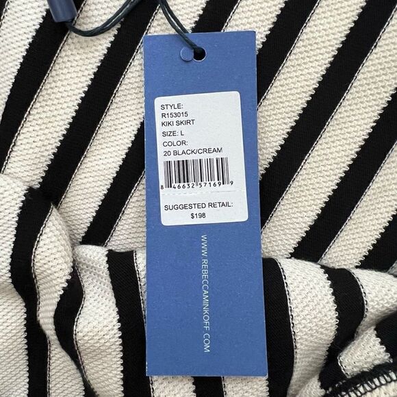 NWT Rebecca Minkoff Kiki Knit Skirt Black Cream Stripes women’s size L - Picture 4 of 12